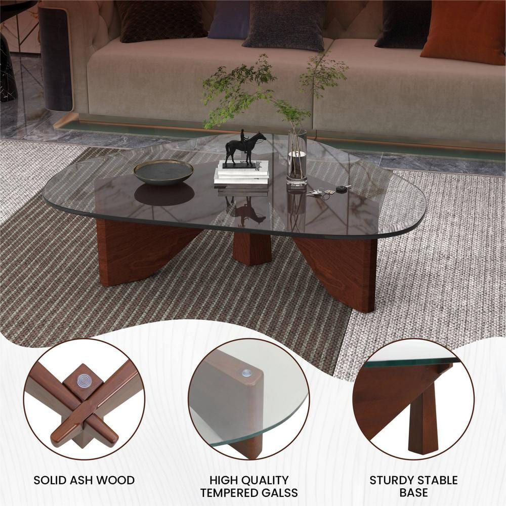 Imperial Dark Walnut Triangular Coffee Table with Glass Top