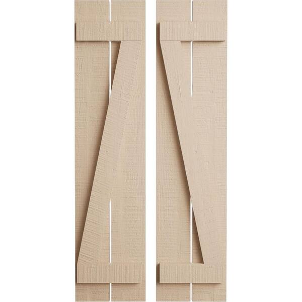 Ekena Millwork 11.5 in. x 32 in. Timberthane Polyurethane 2-Board Spaced Board-n-Batten Rough Cedar Faux Wood Shutters w/Z-Board Pair