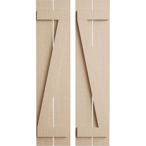 Ekena Millwork 11.5 in. x 34 in. Timberthane Polyurethane 2-Board Spaced Board-n-Batten Rough Cedar Faux Wood Shutters w/Z-Board Pair