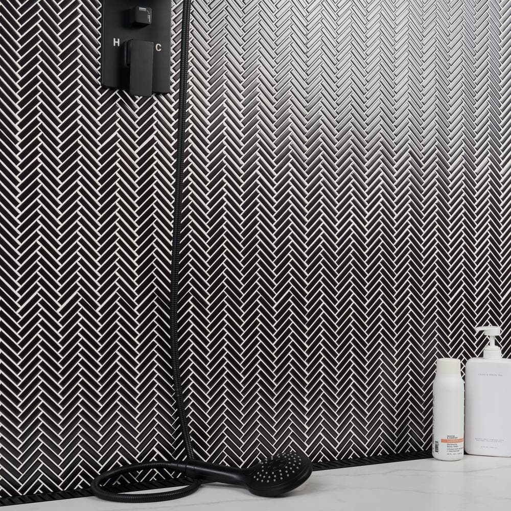 Black Matte Porcelain Herringbone Mosaic Tile 11x11