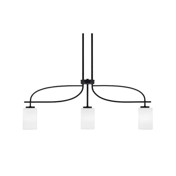 Unbranded Olympia 3-Light Matte Black Billiard Light with 4 in. White Muslin Glass Shades, no blulbs included