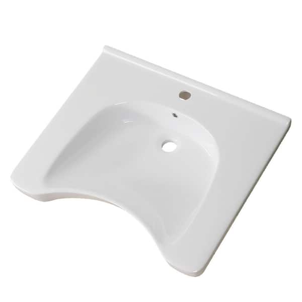 25.5 in. L x 21.8 W x 5.3 D U-shaped ADA Wall-Mounted Bathroom Sink Wheelchair Accessible Ceramic Basin with Overflow