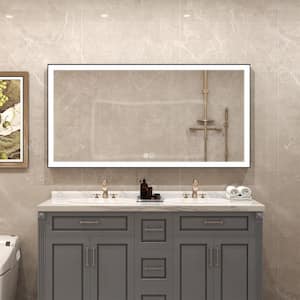 RECA 60 in W x 28 in. H Rectangular Single Aluminum Framed Anti-Fog LED Light Wall Bathroom Vanity Mirror in Matte Black