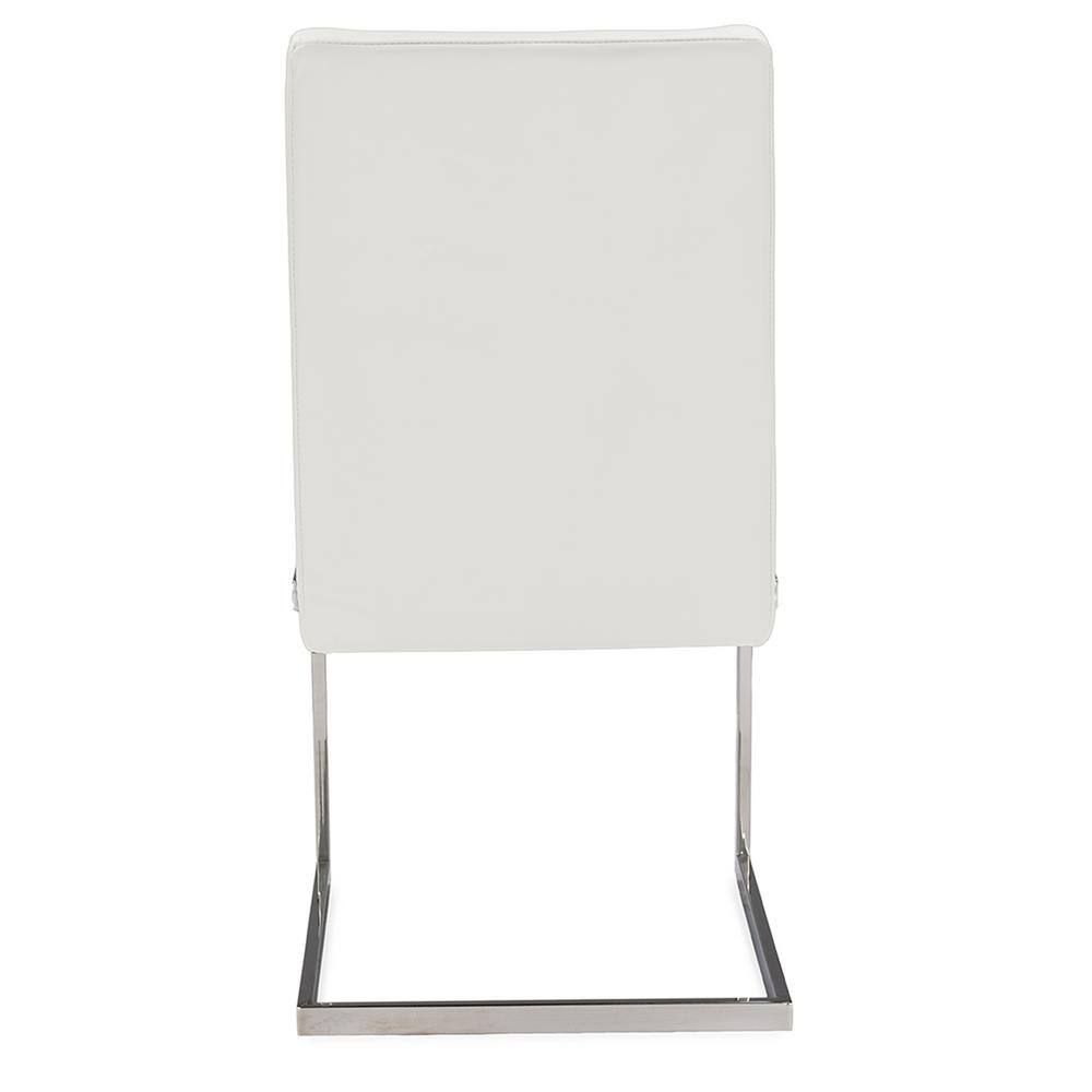 Set of 2 White Faux Leather and Stainless Steel Dining Chairs