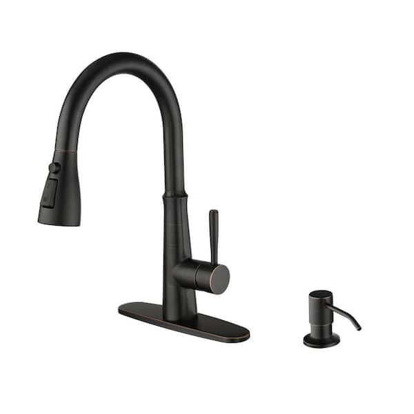 3 Spray Patterns Single Handle Pull Down Sprayer Kitchen Faucet with Soap Dispenser in Oil Rubbed Bronze