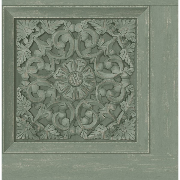 Fine Decor Albie Moss Green Carved Panel Wallpaper Sample