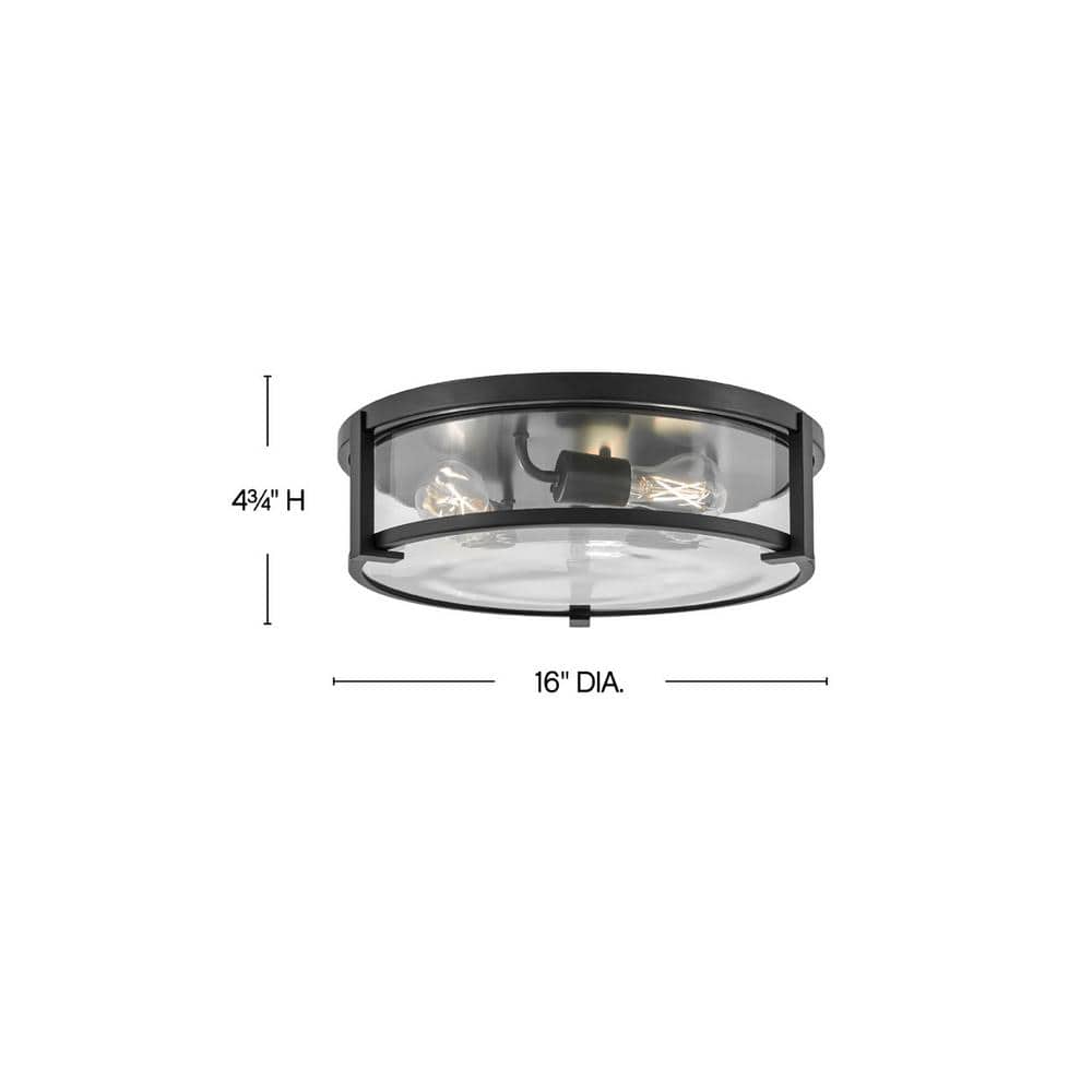 Black Nickel 3-Light LED Flush Mount with Clear Glass Shade