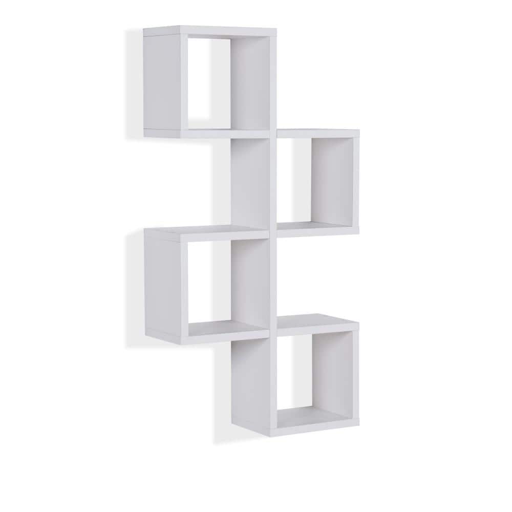 Minimalist White Wood Floating Cube Wall Shelf - Versatile Display