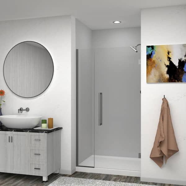 Transolid Elizabeth 43 in. W x 76 in. H Hinged Frameless Shower Door in Matte Black with Clear Glass