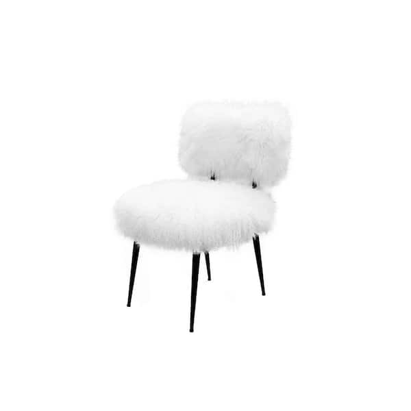 Pasargad Home Sorrento White Mangolian Fur Modern Side Chair