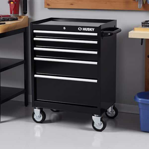 Tool Storage 27 in. W x 18 in. D 5-Drawer Gloss Black Rolling Tool Cabinet