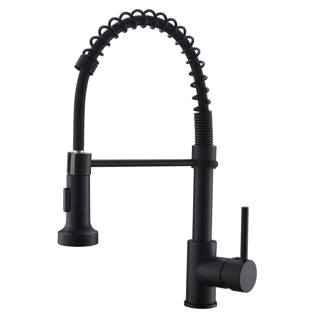 Single Handle Pull Down Sprayer Kitchen Faucet with Advanced Spray Single Hole Brass Kitchen Sink Faucets in Matte Black -  AIMADI, KI-0037-MB