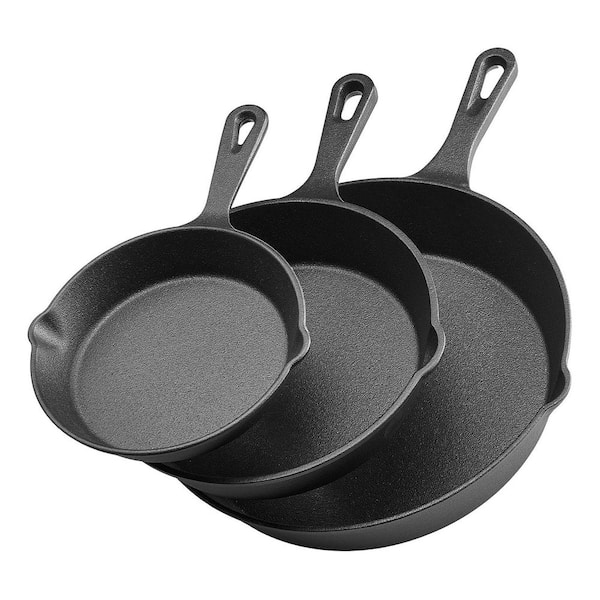 Cast Iron Skillet, 3-Piece Cast Iron Frying Pan Set (6,8, 10 in), Heavy-Duty Skillets with Heat-Resistant Handle, Black