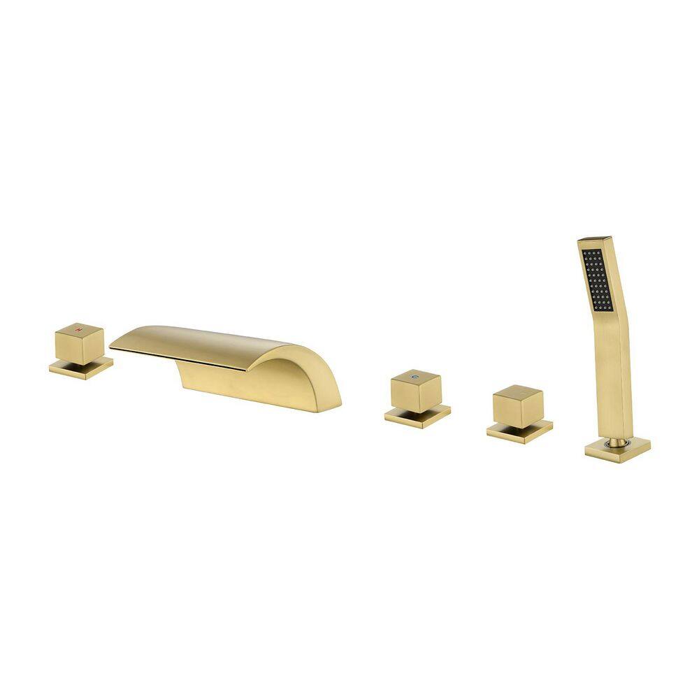 Single-Handle Tub Deck Mount Roman Tub Faucet with Hand Shower and Water Suply Hose in Brushed Gold price history on PriceWatchPro