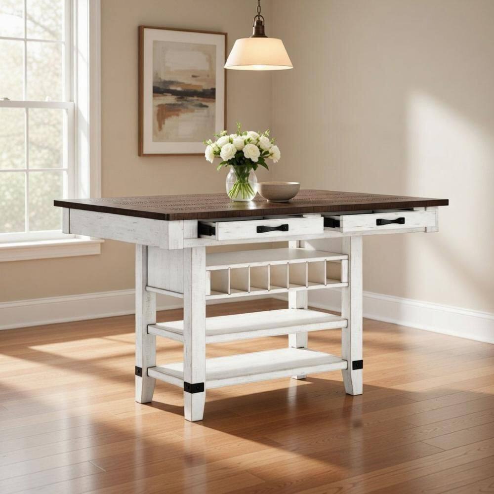 Benjara 60 in. White and Brown Wood 4-Legs Dining Table Seating for 4 ...