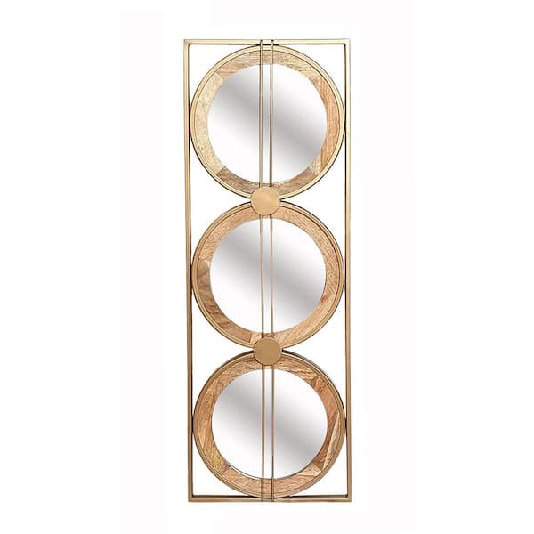 Unbranded Brown 14 in. W x 40 in. H Art Deco Rectangle Wood Framed Mirror Wall Mirror Wall Decor Mirror