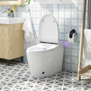 Smart Dual Flush Elongated 1-Piece Toilet 1.28 GPF Toilet in White with Private Massage Cleaning, Heated, Light