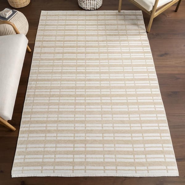 Malaya Striped Reversible Washable Taupe 8 ft. x 10 ft. Indoor Area Rug