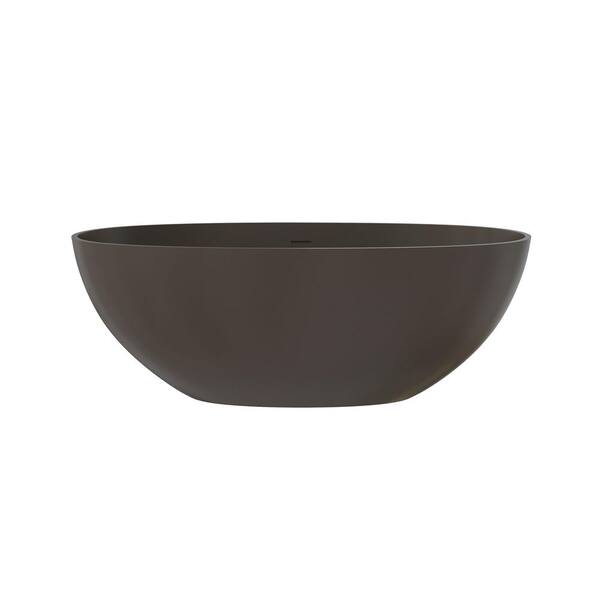 Ula 61 in. x 29 in. Freestanding Soaking Bathtub Solid Surface Stone Resin Tub with Center Drain in Brown