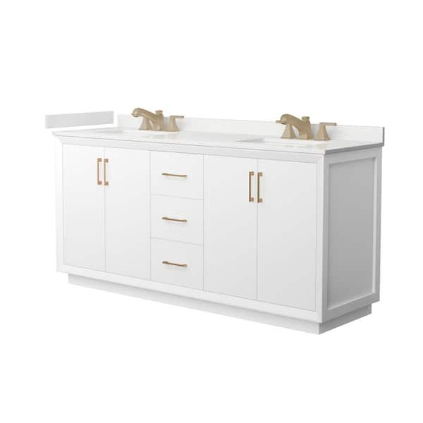 Wyndham Collection Strada 72 in. W x 22 in. D x 35 in. H Double Bath Vanity in White with White Quartz Top