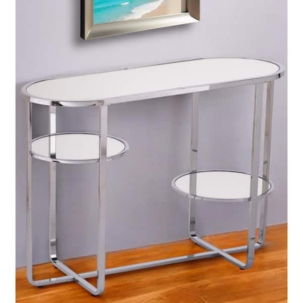 HomeRoots 20.5 in. Silver Oval Glass Console Table Mirrored