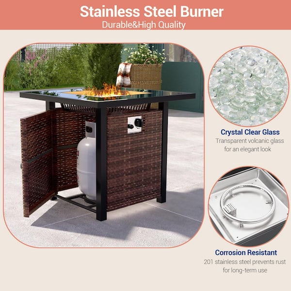 Fire Pit Table 5 pcs Set ,Outdoor Fire Tables,50,000BTU Stainless Steel Burner- brown Fire Pit Table 5 pcs Set ,Outdoor Fire Tables,50,000BTU Stainless Steel Burner- brown