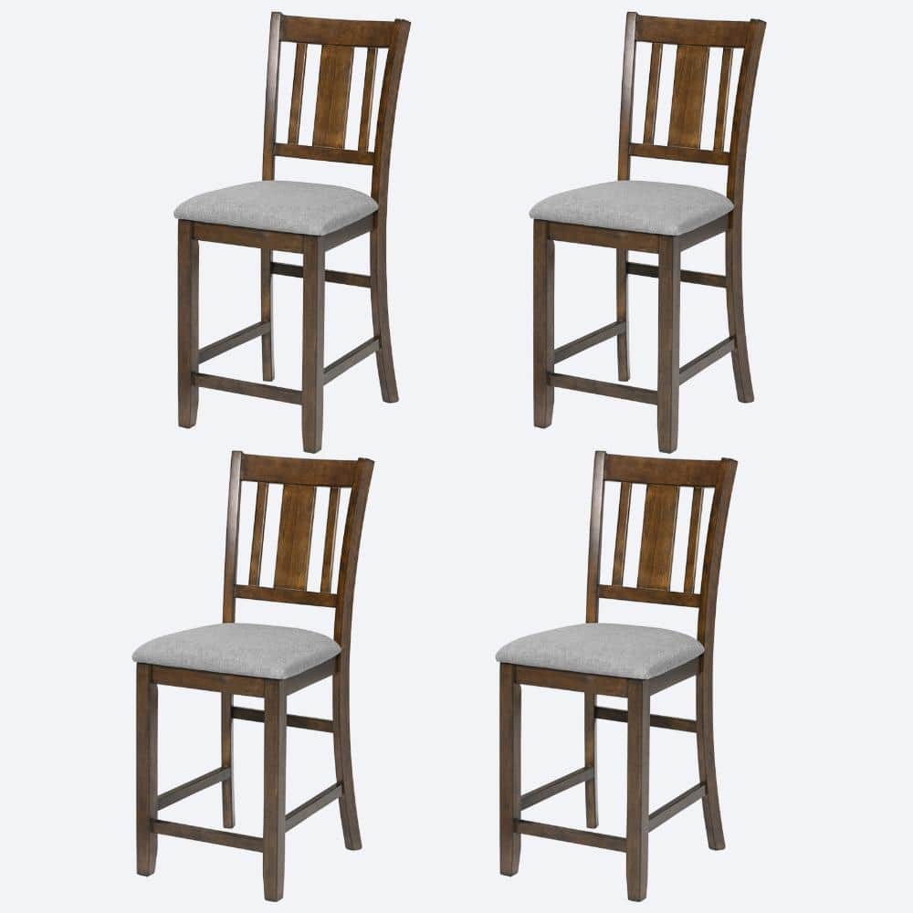Walnut Linen Fabric Padded Seat Solid Wood Counter Height Dining Chair Set of 4 durable construction price history on PriceWatchPro