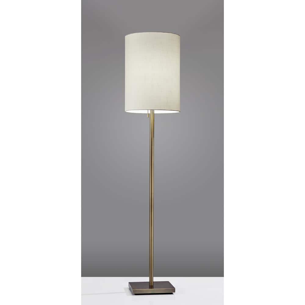 Elegant Antique Brass 60'' Floor Lamp with Beige Textured Shade