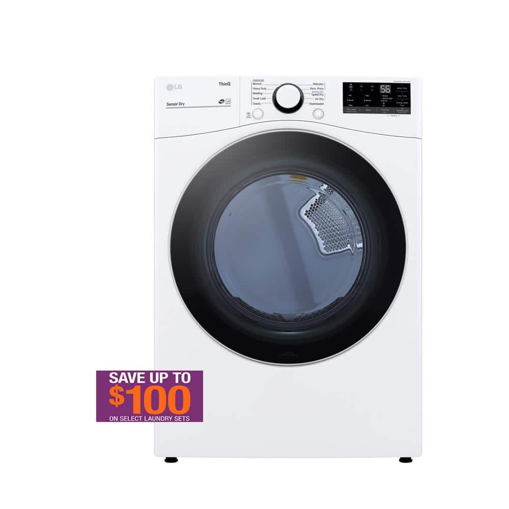 LG 7.4 cu. ft. Large Capacity vented Smart Stackable Gas Dryer with Sensor Dry in White