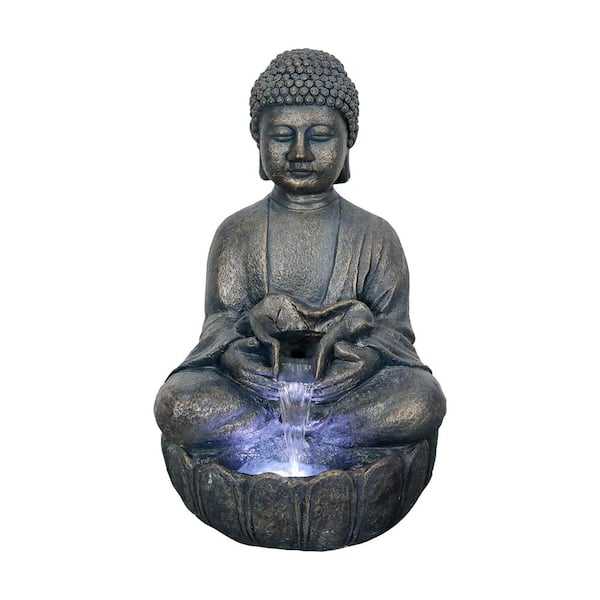Watnature 28.3 in. Outdoor FountainLargeBuddha Water Fountain Decorative Sculpture with Light for House Décor and GoodLuckKeeping