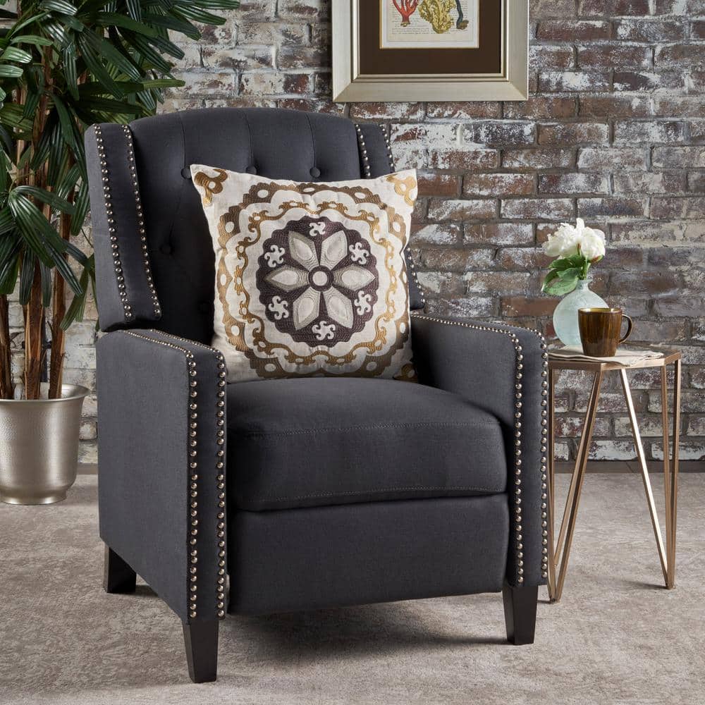 Handcrafted Brown Wood Recliner Accent Chair with Charcoal Finish