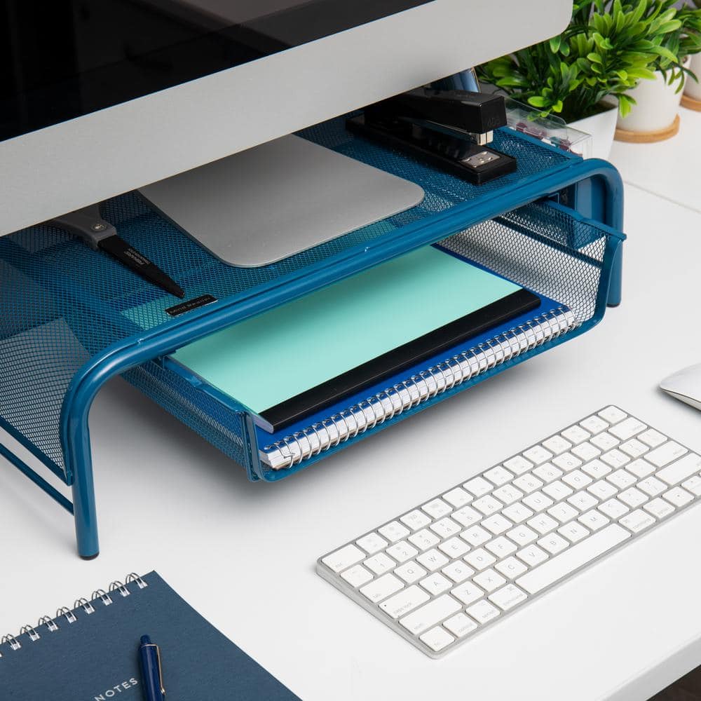 Turquoise Metal Mesh Monitor Stand with Storage