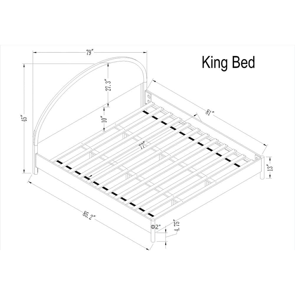 Odessa Modern Light Brown Wooden Frame King Size Platform Bed with Arched Headboard, Rounded Corners - thumbnail 6