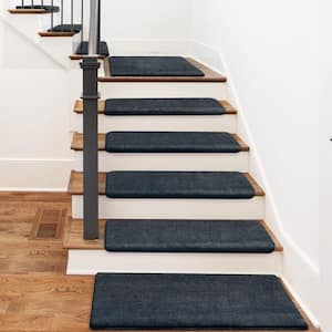 Plush Dark Gray 9.5 in. x 30 in. x 1.2 in. Bullnose Polyster Carpet Stair Tread Cover Landing Mat Tape Free Set of 15