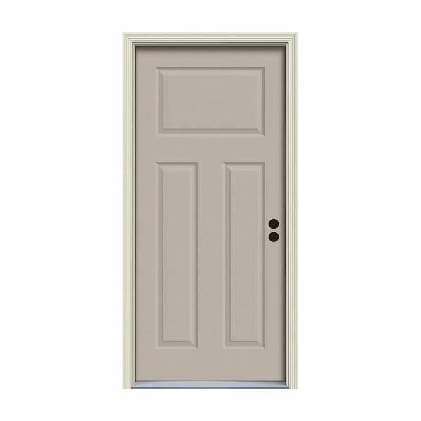 JELD-WEN 34 in. x 80 in. 3-Panel Craftsman Desert Sand Painted Steel Prehung Left-Hand Inswing Front Door w/Brickmould