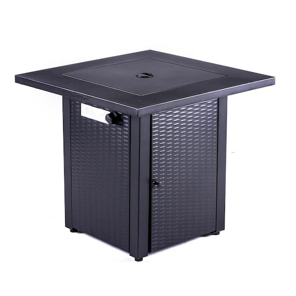 BANSA ROSE 28 in. 50,000 BTU Wicker & Rattan Square Propane Fire Pit Table, Outdoor Dinning Gas Fire Table w/ Lid ETL Certification