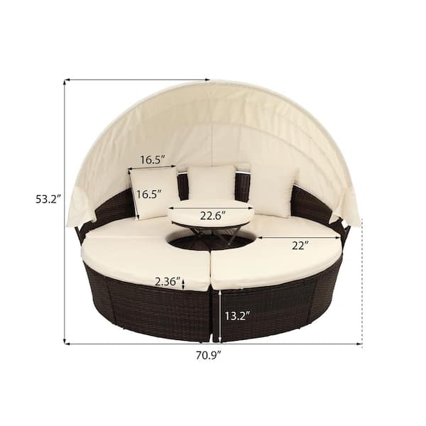 Patio Daybed, Outdoor Daybed With Retractable Canopy, Rattan Separated Seating Sectional Sofa For Patio Lawn Garden Backyard Porch P 32976446