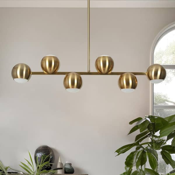 30W, 3045K Modern Brass Integrated LED Chandelier Lighting, Mid-Centruy 30 in. 6-Light Linear Island Pendant Light