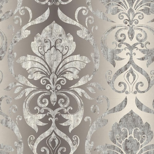 Chesapeake Lulu Charcoal Smiling Damask Wallpaper Sample