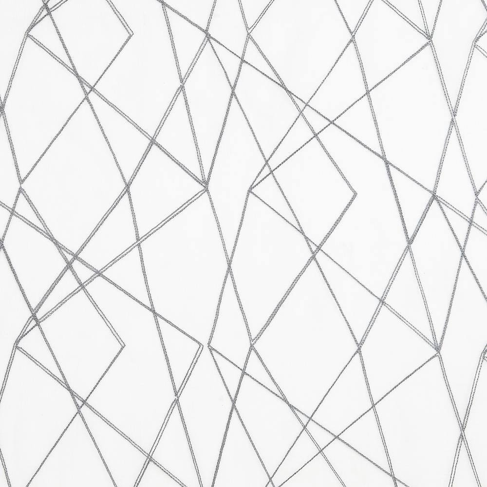 Gray Geometric Embroidery Semi-Sheer Rod Pocket Curtain Panel, 50" x 63"