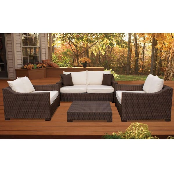 Atlantic Contemporary Lifestyle Oxford 4-Piece Patio Seating Set with Off-White Cushions