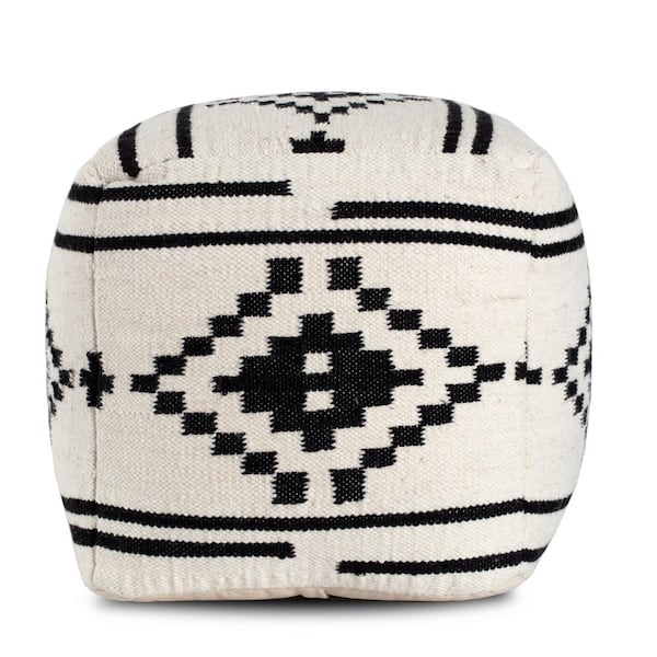 Anji Mountain 20 in. x 20 in. x 20 in. Noir Noor Ivory and Black Pouf