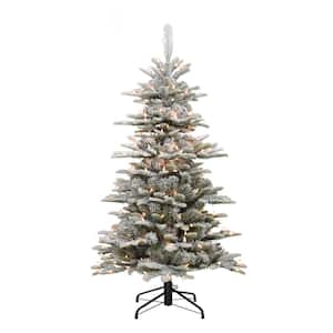 Pre-Lit 4.5 ft. Slim Flocked Aspen Fir Artificial Christmas Tree with 200 Lights, Green