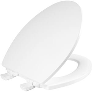 Atwood Slow Close Elongated Closed Enameled Wood Front Toilet Seat in White Removes for Easy Cleaning and Never Loosens