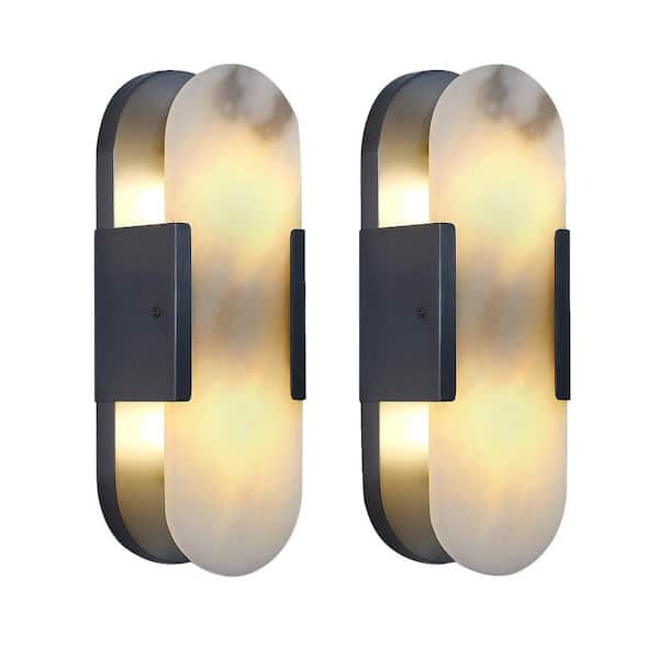 4.6 in. 2-Light Black Dimmable Alabaster Wall Sconces, Natural Marble Wall Sconces Wall Lighting for bedrooms (2PCS)