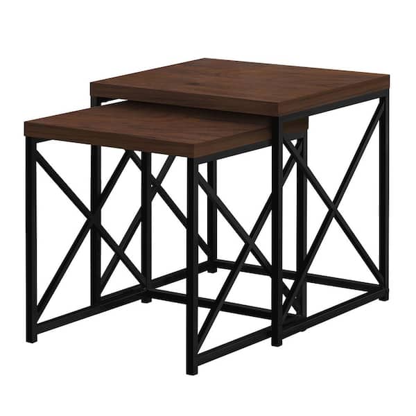 Monarch Specialties 2 Piece Square Nesting Wood Accent Coffee Table Set, Cherry and Black