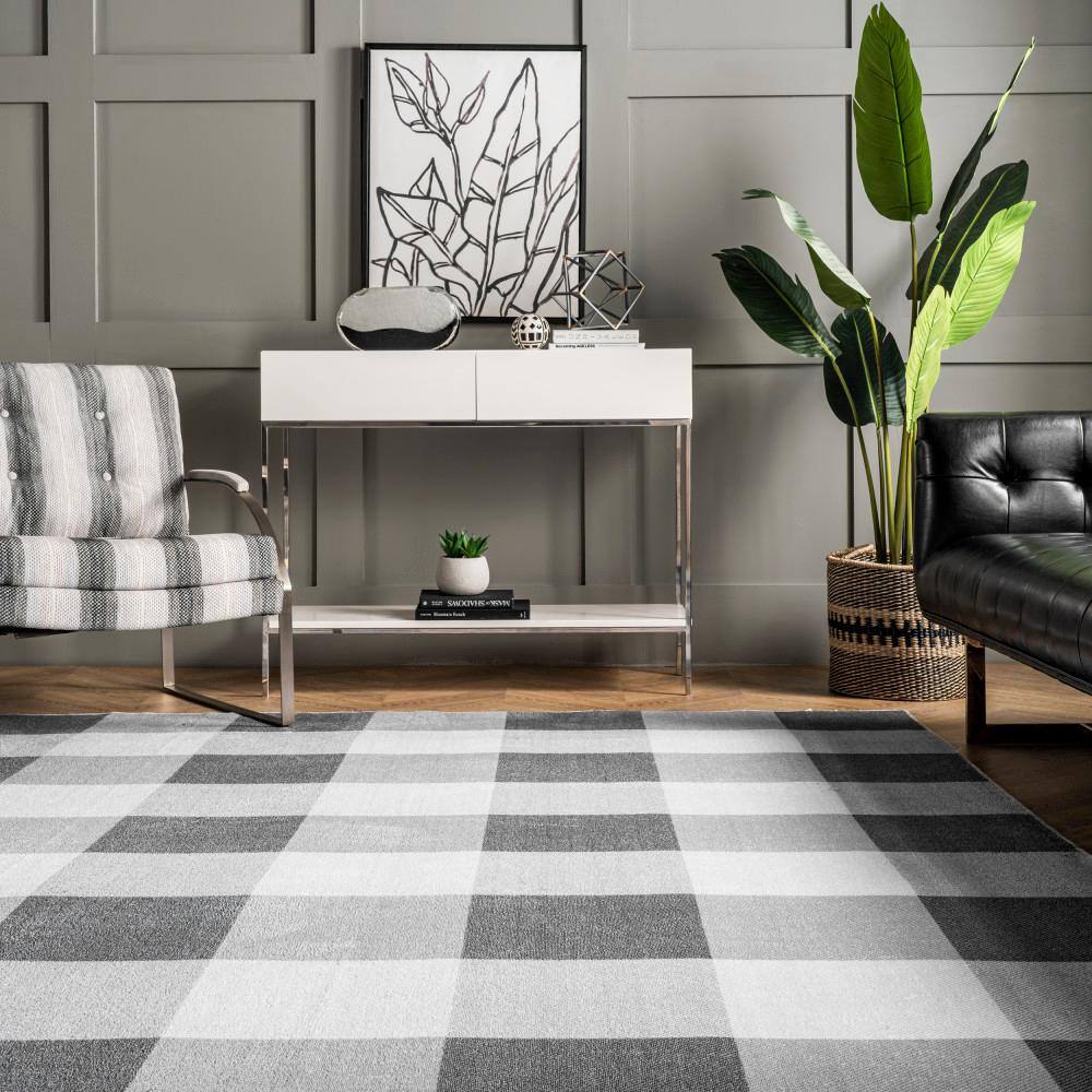 Gray Buffalo Plaid Washable Rectangular Area Rug
