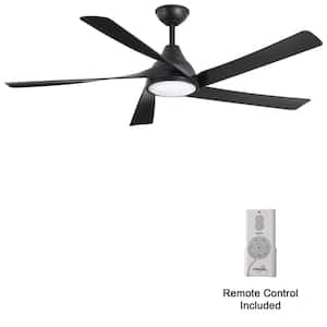 Transonic 56 in. Indoor Black Windmill Ceiling Fan with Warm White Integrated LED with Remote Included