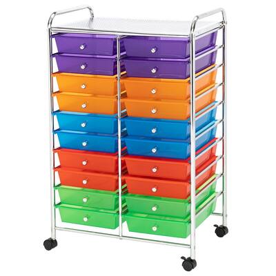 20-Plastic Drawers Multi-Color Storage Rolling Cart Studio Organizer