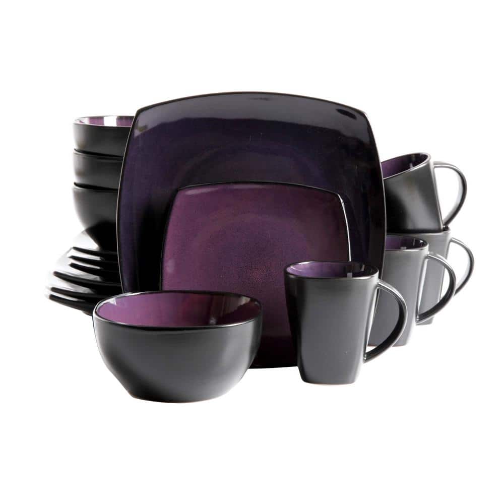 GIBSON elite Soho Purple Lounge 16-Piece Soft Square Stoneware Dinnerware Set -  985104999M